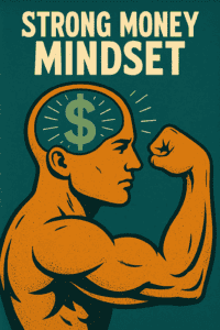 Illustration of a muscular man flexing his arm with a green dollar sign inside his brain, symbolizing a strong money mindset